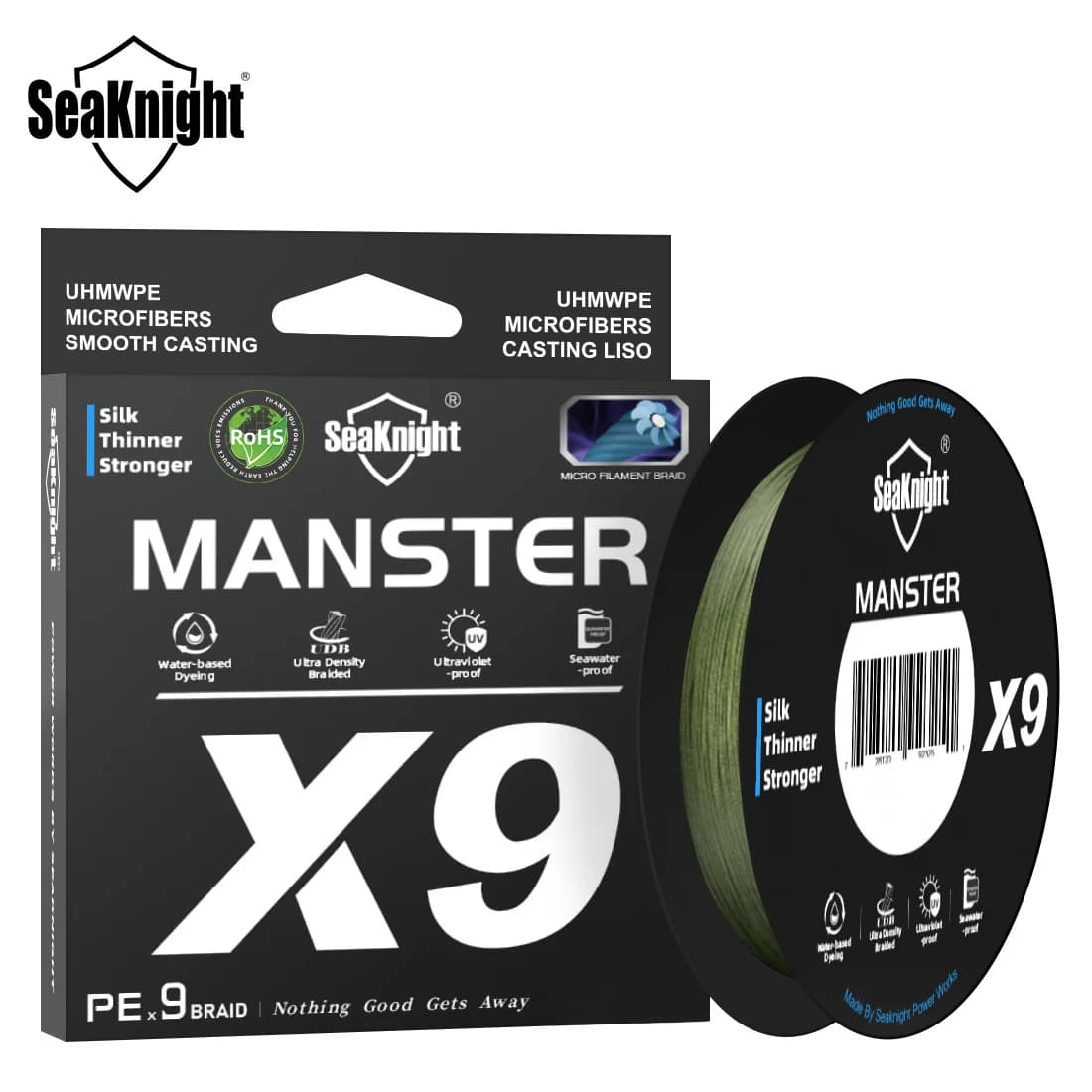 Ligne de Pêche Tressée PE 9 Brins MANSTER X9 SeaKnight 500M Haute Visibilité Résistante aux UV 2024