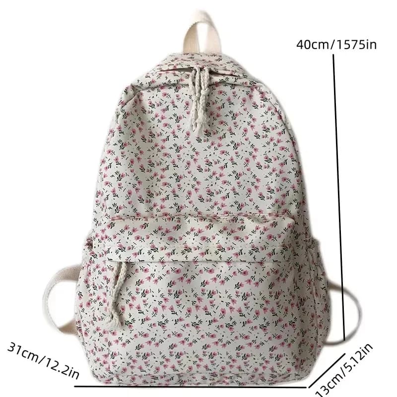 Sac à dos nylon frais et simple grande capacité - Pêche scolaire à motifs floraux - Collégiens