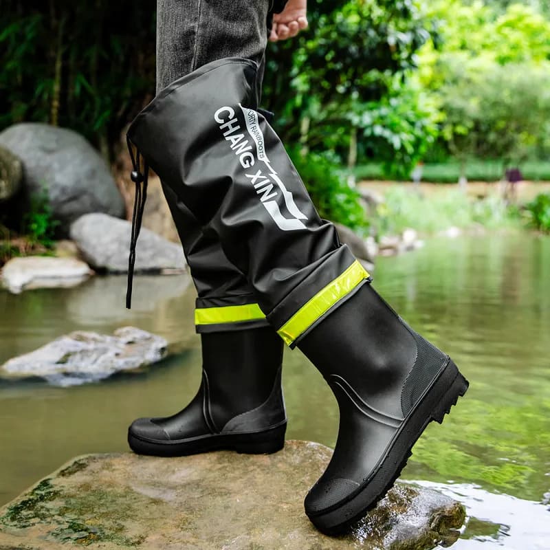 Bottes de pêche homme hautes imperméables genou - Chaussures aquatiques réservoir pour pêche en eau