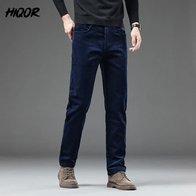 Pantalon velours côtelé homme hiver épais chaud pêche business casual vert foncé tendance