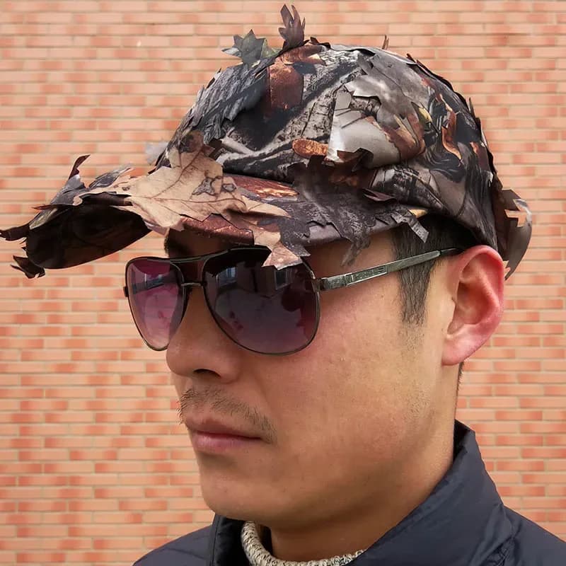 Chapeau camouflage 3D bionique pêche - Discrétion optimale pour observation oiseaux et pêche