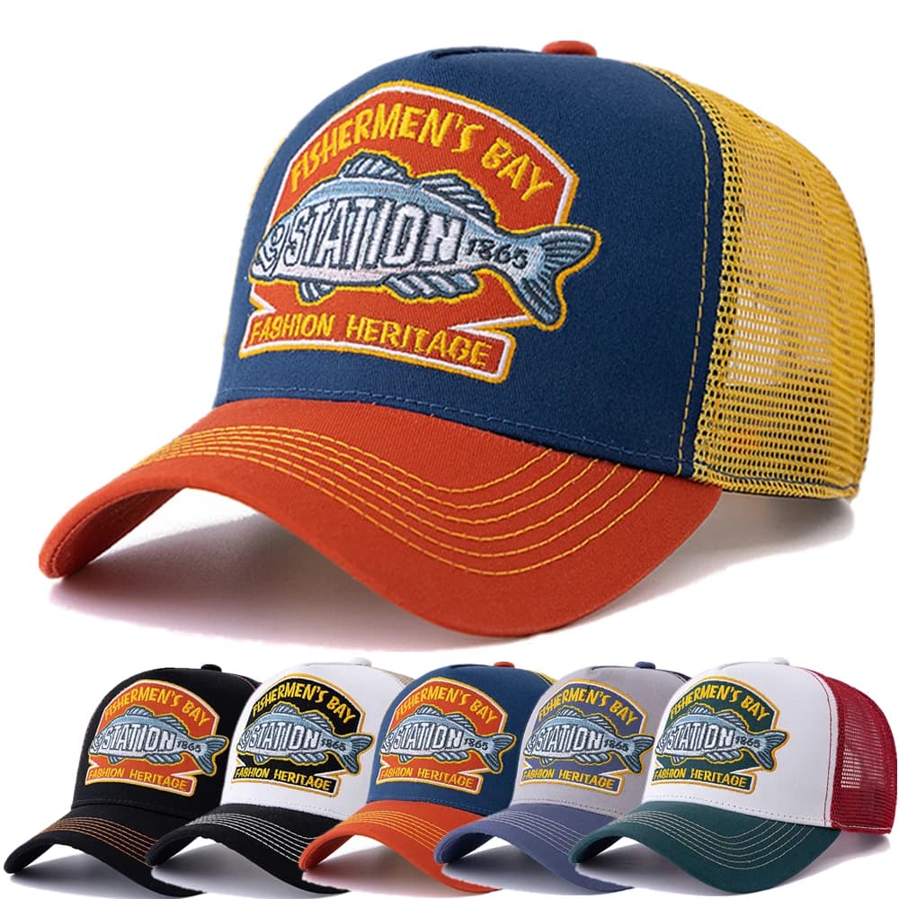 Casquette trucker pêche mesh respirante - Grand logo poisson pêcheur sportif été snapback