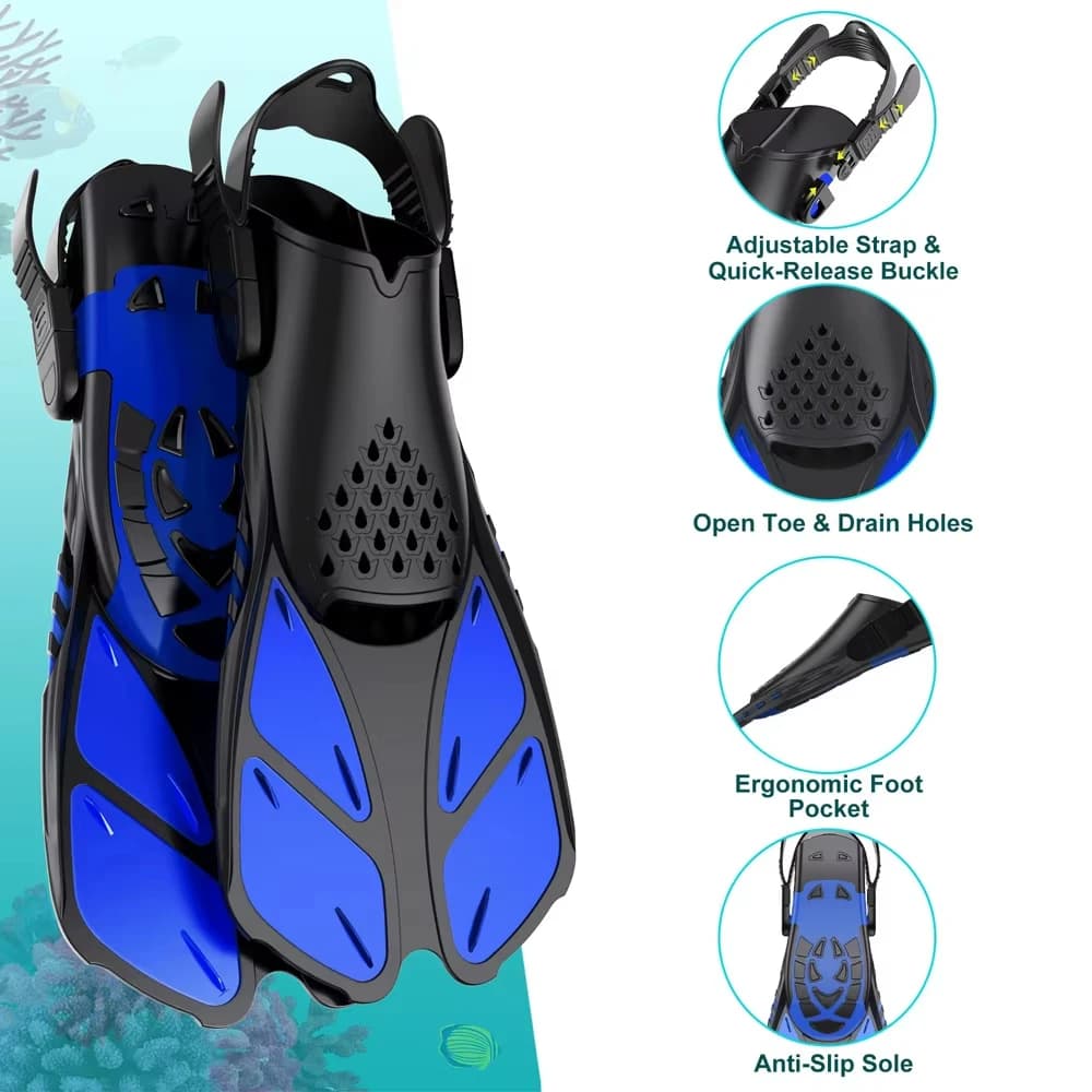 Palmes de plongée réglables silicone souple - Confortables pour pêche sous-marine et snorkeling