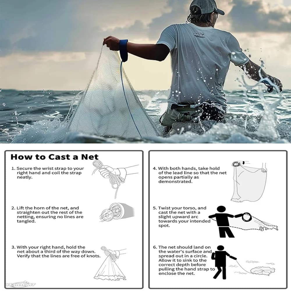 Filet américain lancer pêche mer 3 à 10 pieds avec plombs zinc pour appâts et petits poissons