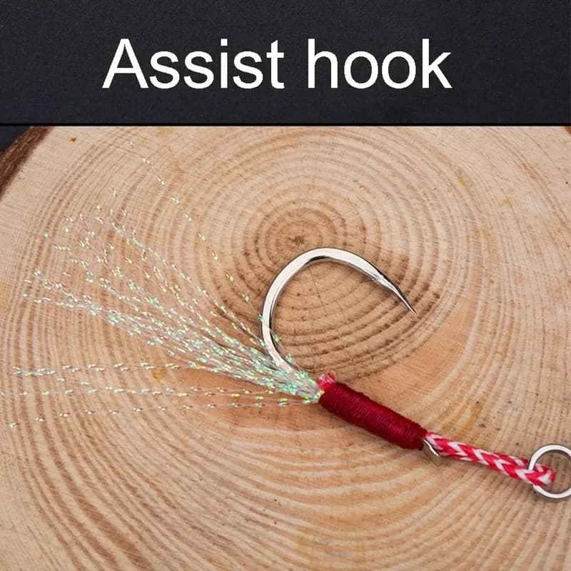 Leurres de jigging assist 10 pièces avec plumes et hameçons barbelés pour pêche lente