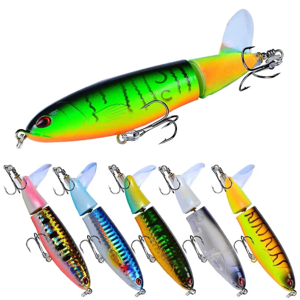 Leurre de pêche topwater spinner 14cm avec hélice et queue rotative, appât dur popper pencil pour carnassiers