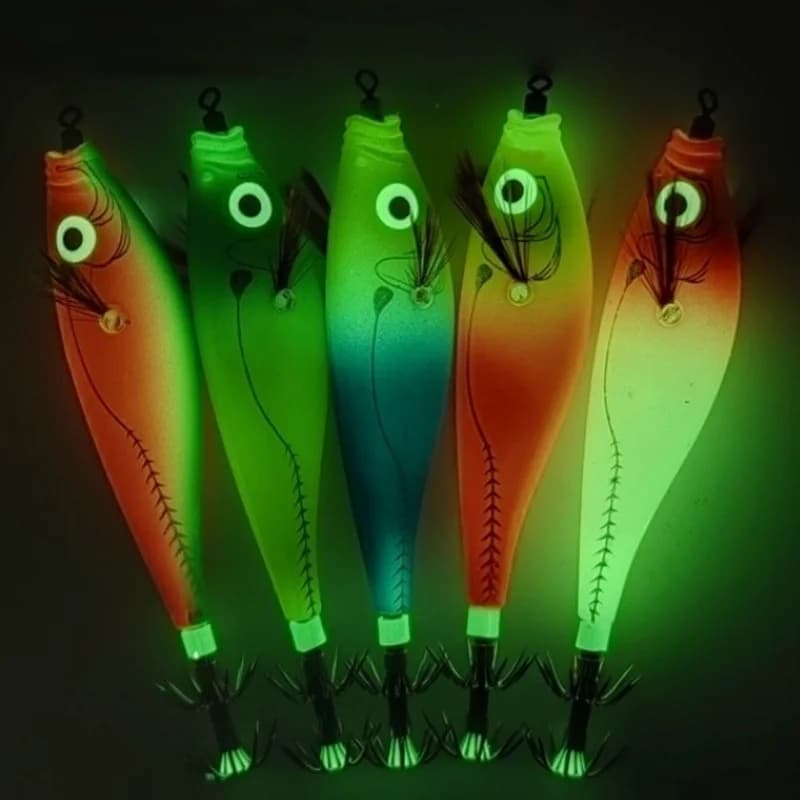 Leurre lumineux horizontal pour calmar 5 pièces Ackibbik, appât crevette et seiche pêche en mer