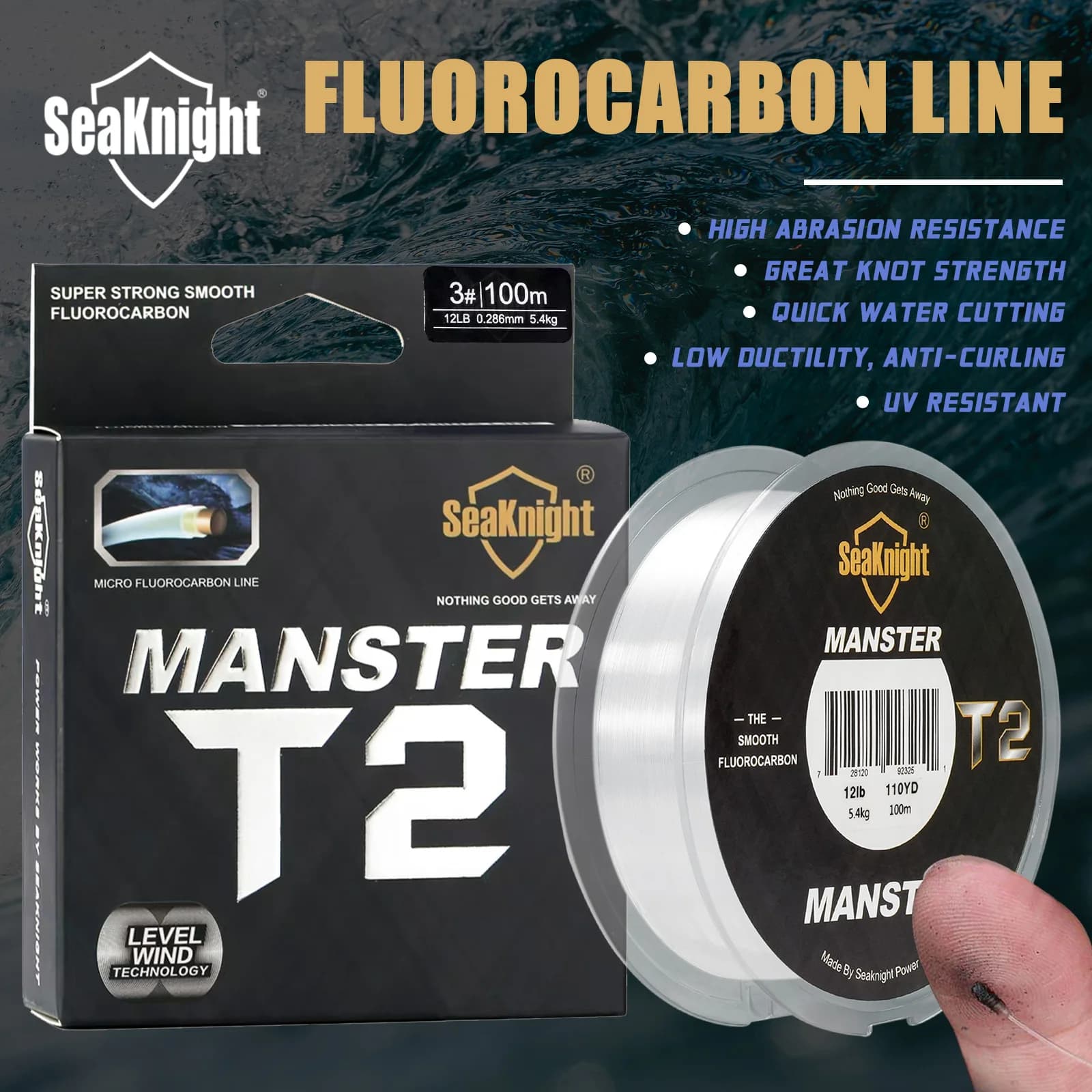 Fluorocarbone 100% SeaKnight MANSTER T2 100m ligne pêche mer sinking discrète 3-35LB haute sensibilité