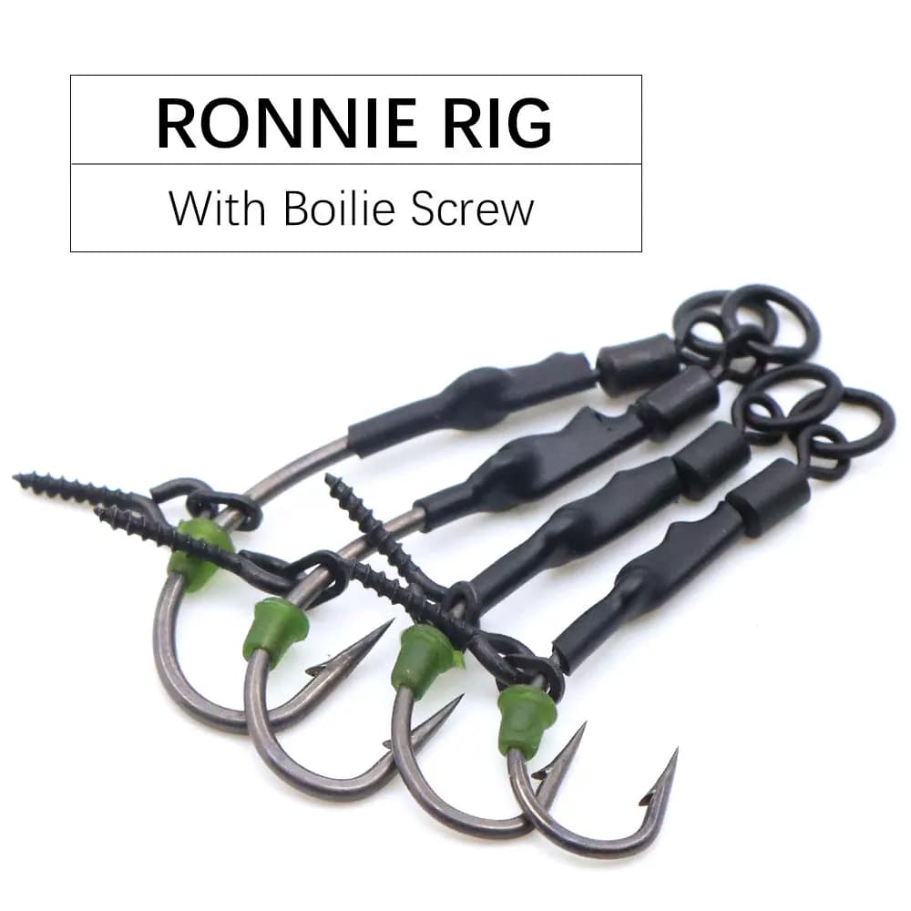 4PCS Ronnie Rig curve shank hameçons barbelés pop-up esche boilie screw hair rig terminal tackle