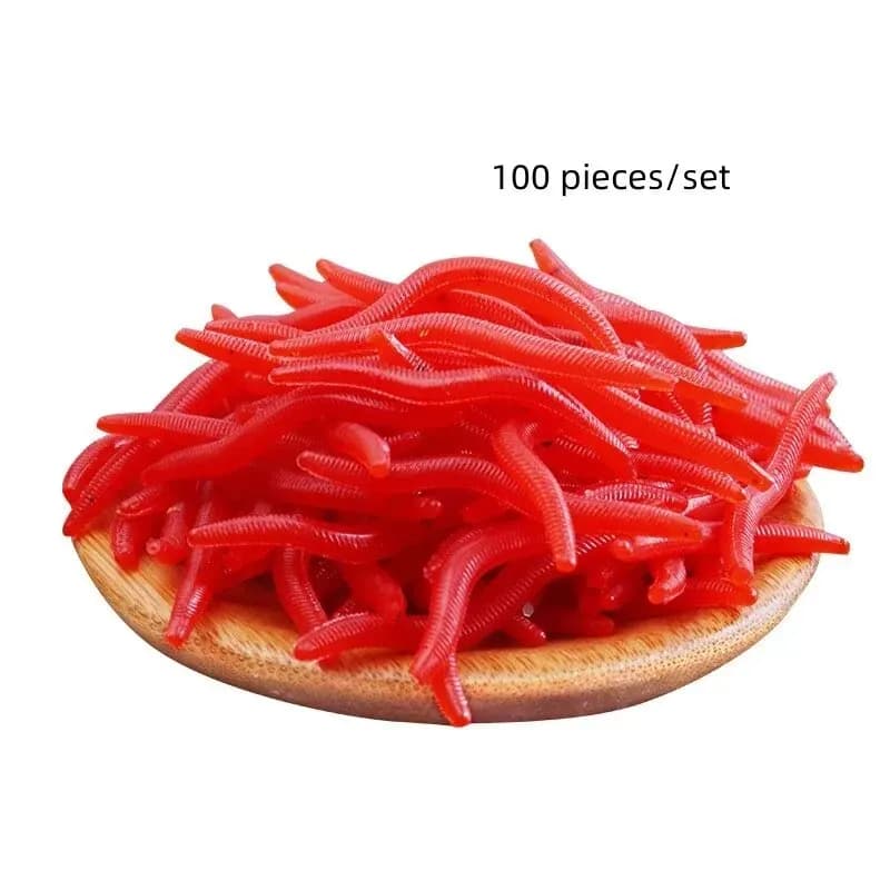 Leurre bionique ver rouge 100 pièces 3.5cm gel de silice - Appât fishing réaliste pour pêche au leurre