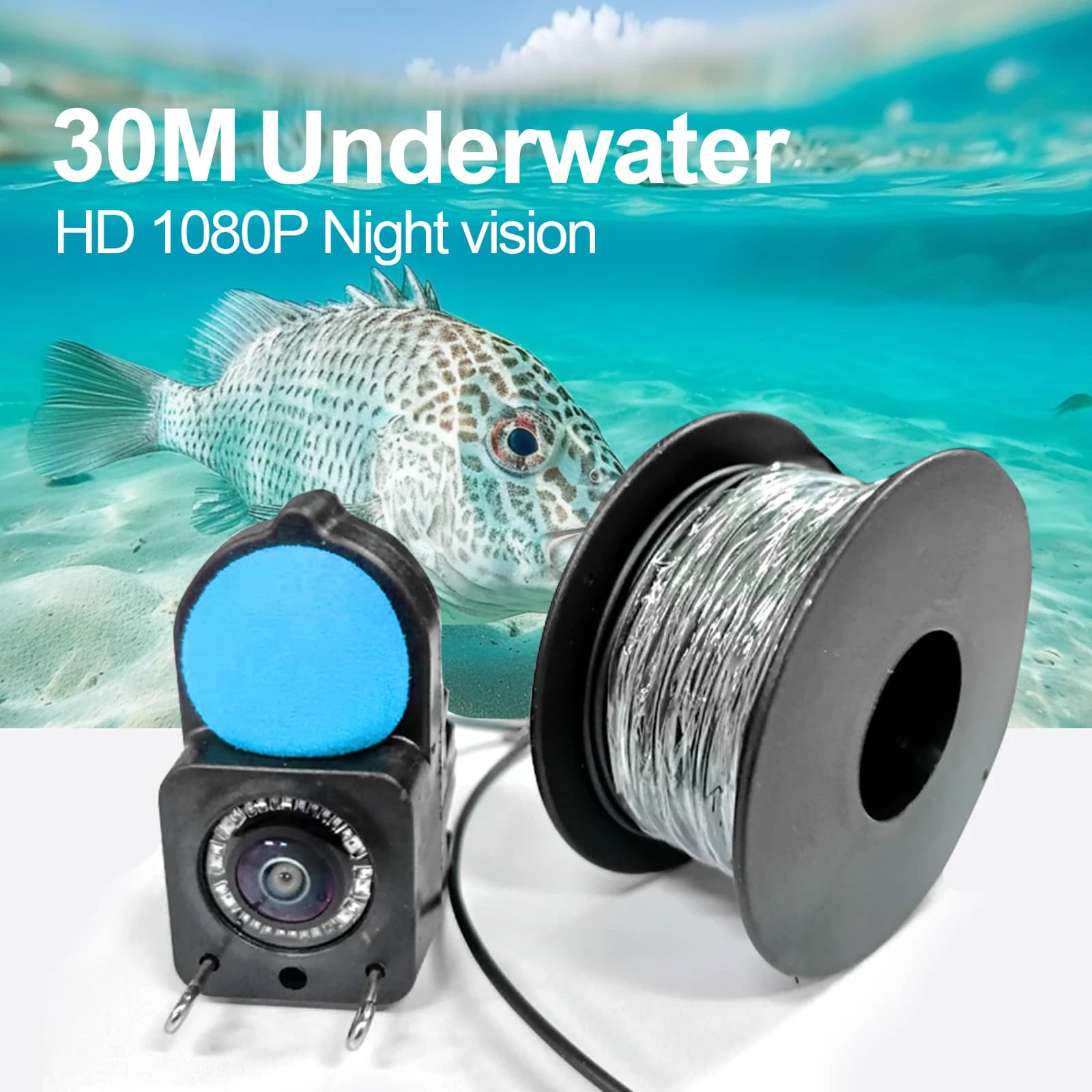 Caméra de pêche sous-marine HD 1080P avec éclairage infrarouge pour pêche sur glace - 15m et 30m