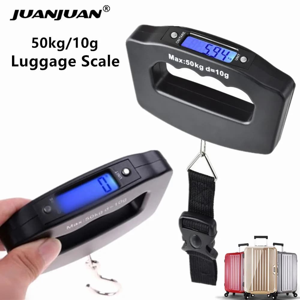 Balance numérique portable 50kg/10g mini suspendue bleue pour pêche, bagages et pesage électronique