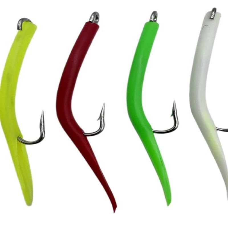 4 pièces leurres souples TPE anguille avec hameçons octopus pour pêche mer et sabiki rig