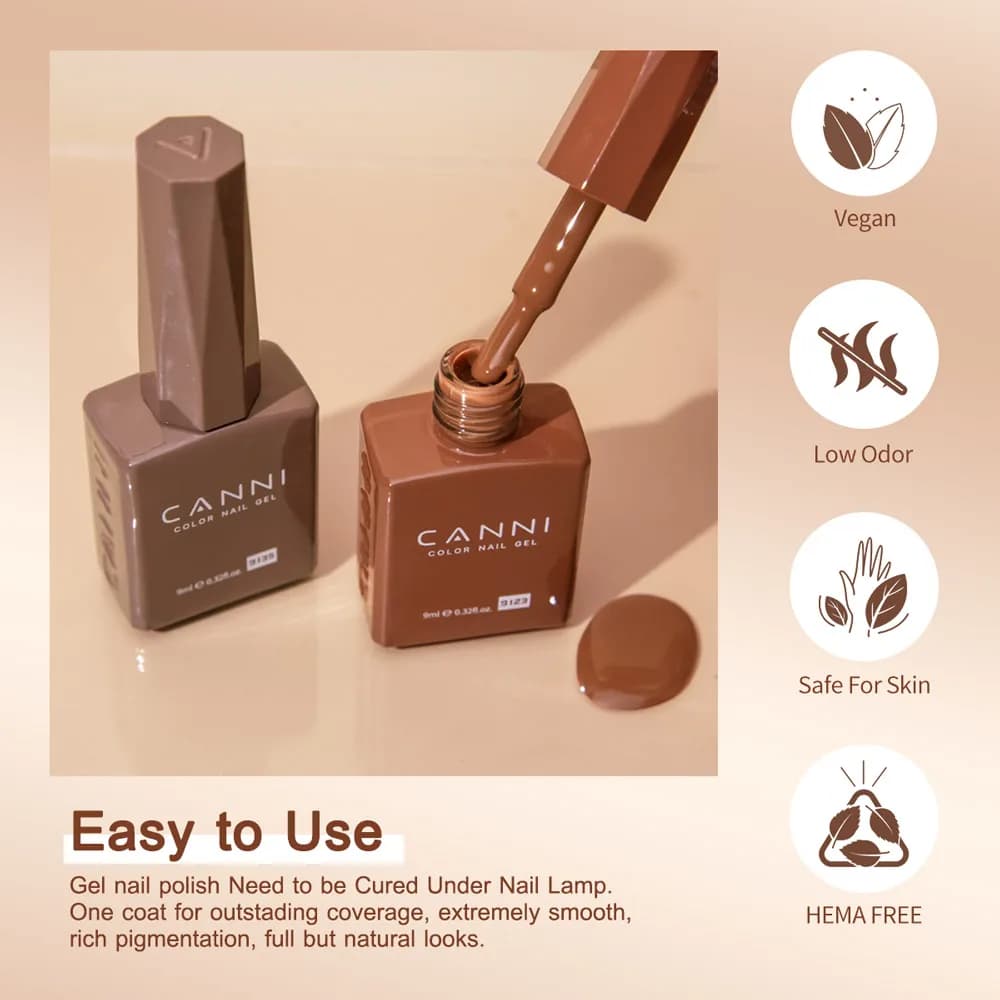 Vernis gel ongles HEMA TPO free 9ml couleurs nude rouge - Canni pour manucure maison pêche