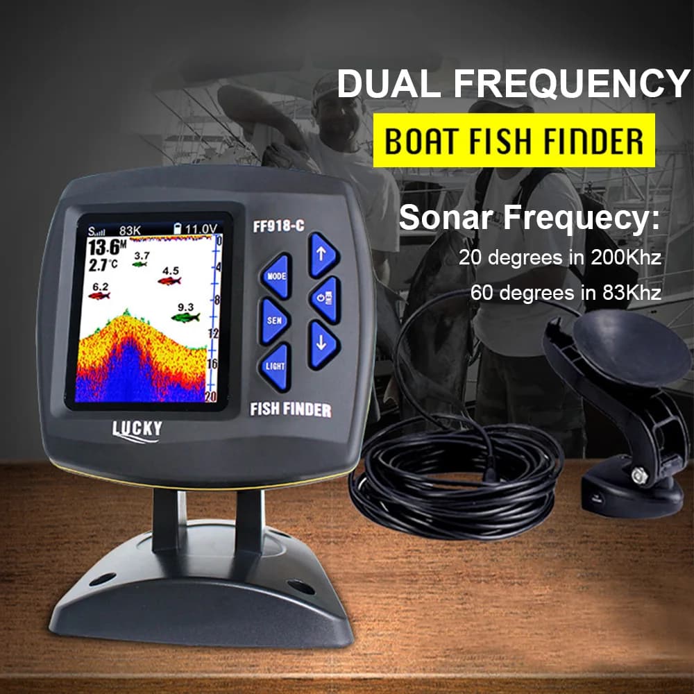 Sondeur de pêche filaire écran couleur 3.5" double fréquence - Portée 100m pour bateau facile à utiliser