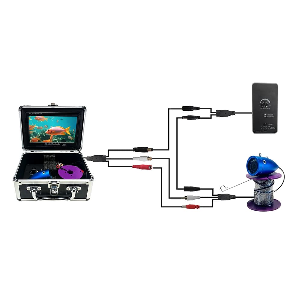 Caméra détection poissons 7 pouces 24 LEDs (12 blanches + 12 IR) option DVR boîtier aluminium câble 15/30m