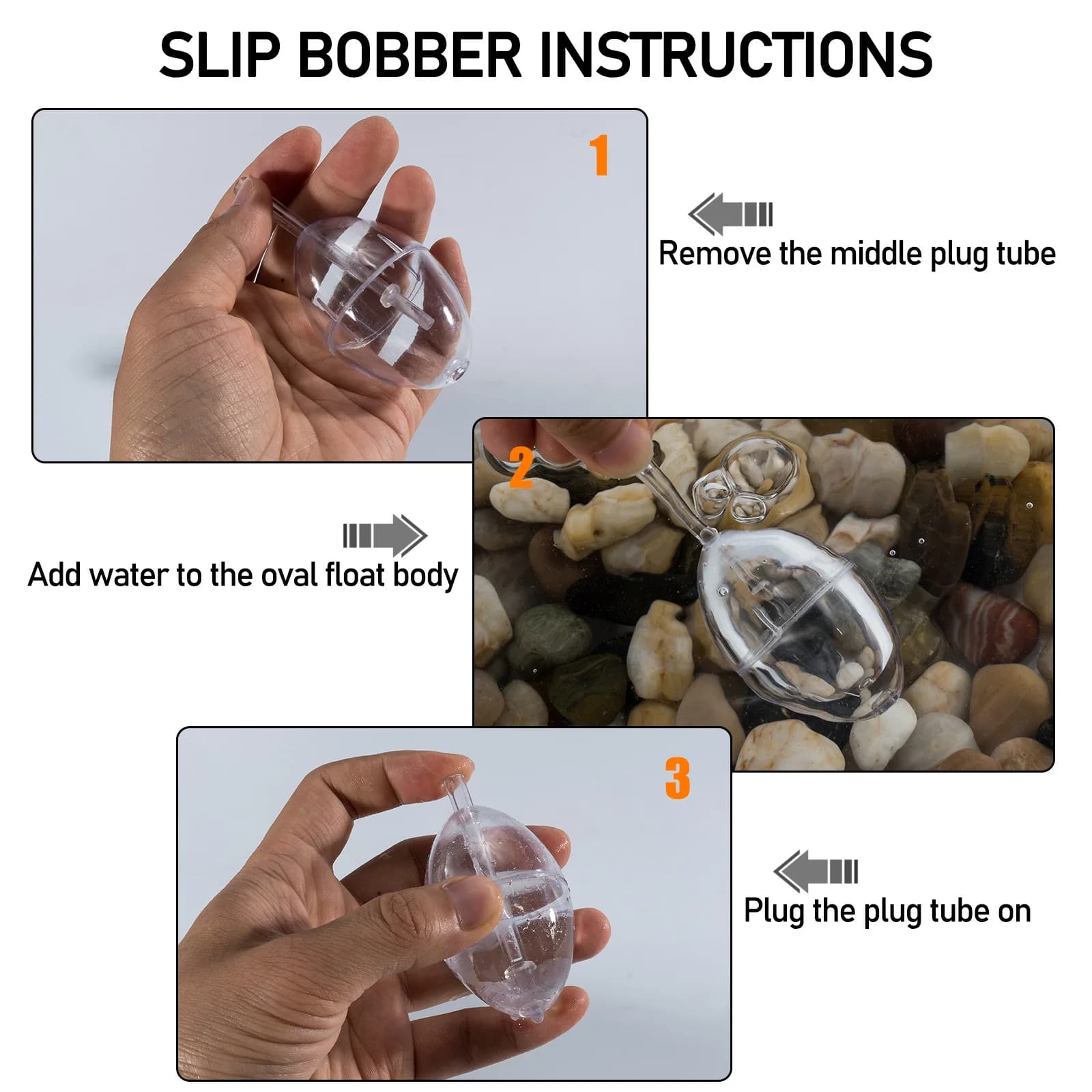10 flotteurs de pêche transparents PVC avec indicateur de touche, bulles d'eau pour surface et coulissants