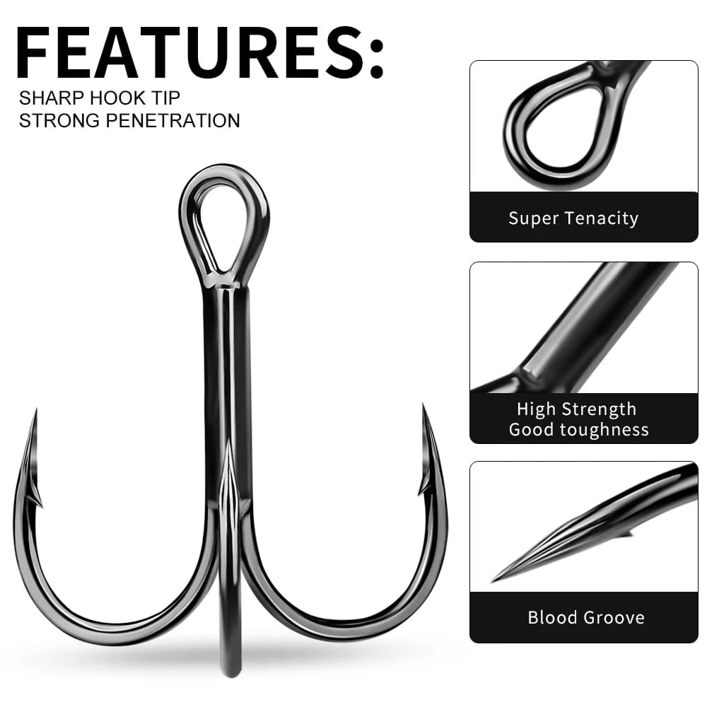 Hameçons triples PROBEROS 20 pièces renforcés acier carbone résistance corrosion pêche mer