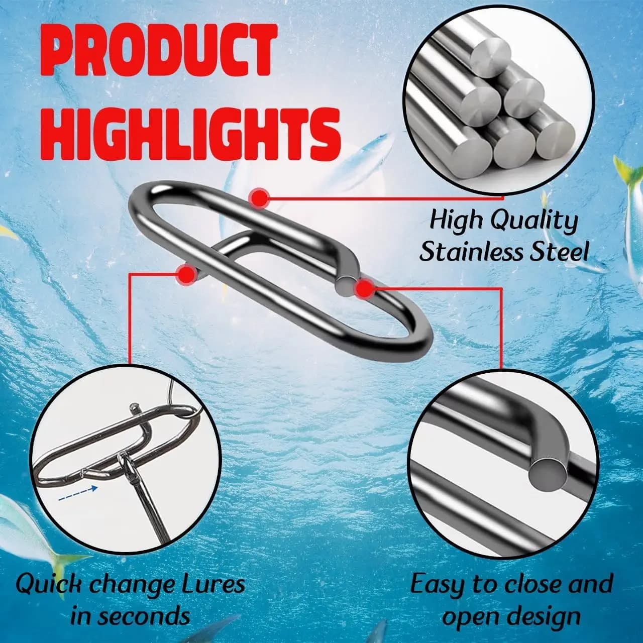 Clips pêche rapides en acier inoxydable noir 50-200 pièces - connecteur ligne leurre haute résistance