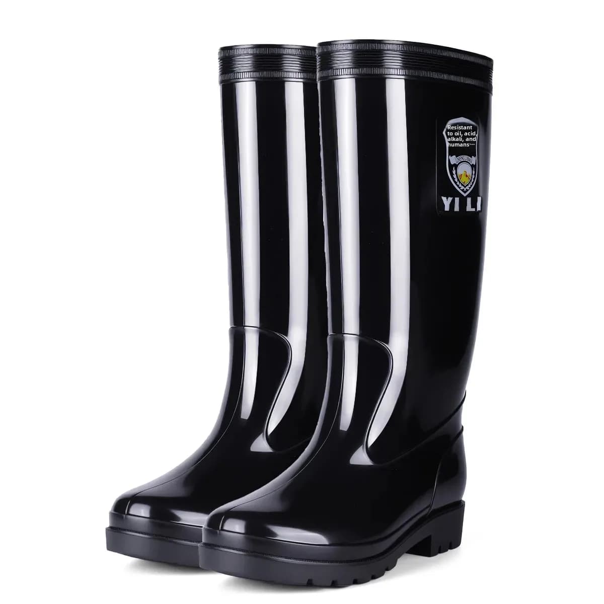Bottes de pluie homme tube haut noir imperméables anti-dérapage résistantes travail protection chaussures eau