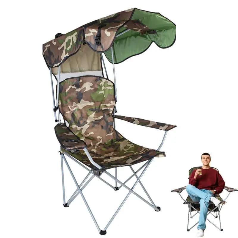 Chaise pliante avec pare-soleil camping transat portable tabouret pêche léger robuste protection UV