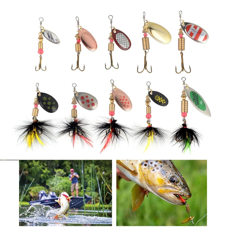 Cuillères spinner métalliques 2g à 8g lot 10 pièces - Spoonbaits légers pour brochet et truite