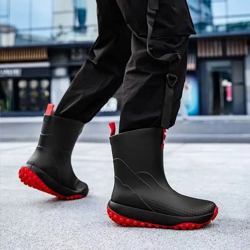 Bottes de pêche mi-mollet PVC homme imperméables sans lacets talon bas nouvelle collection cuisine