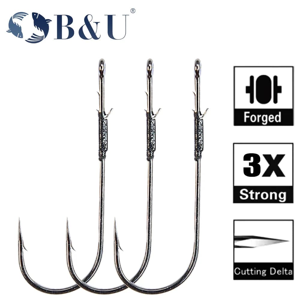 B&U 5ps handmade flipping hooks pêche black bass acier carbone longue tège Texas rig leurre souple