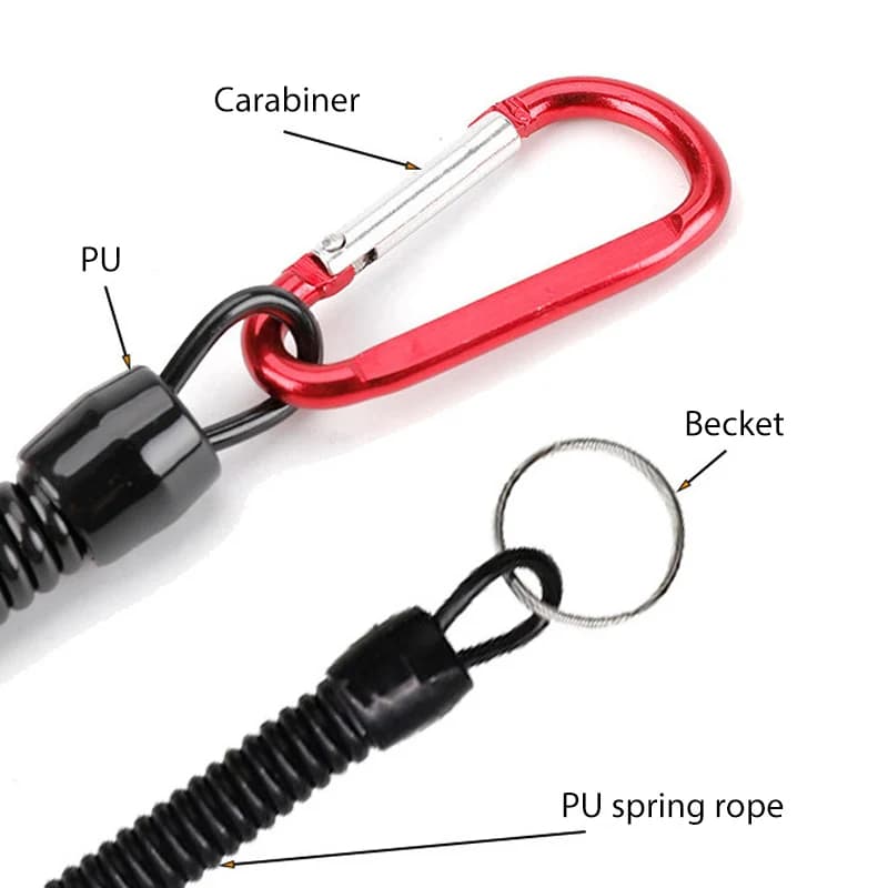 Lanière rétractable 22cm avec mousqueton pour pêche - Coiled tether TPU pour retenir vos outils de pêche
