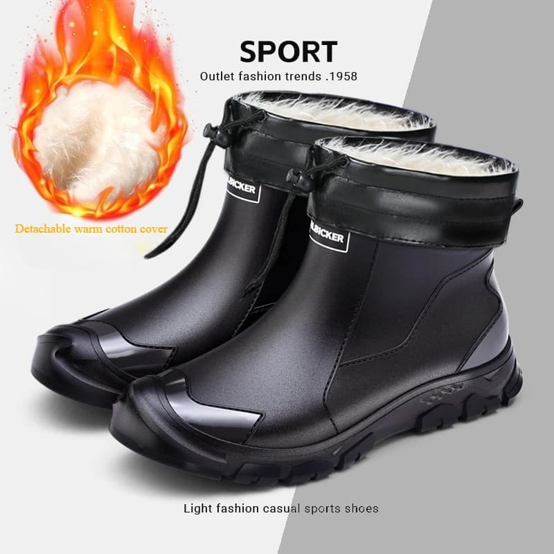 Bottes de pluie homme imperméables doublées polaire pour pêche hivernale et travaux extérieurs