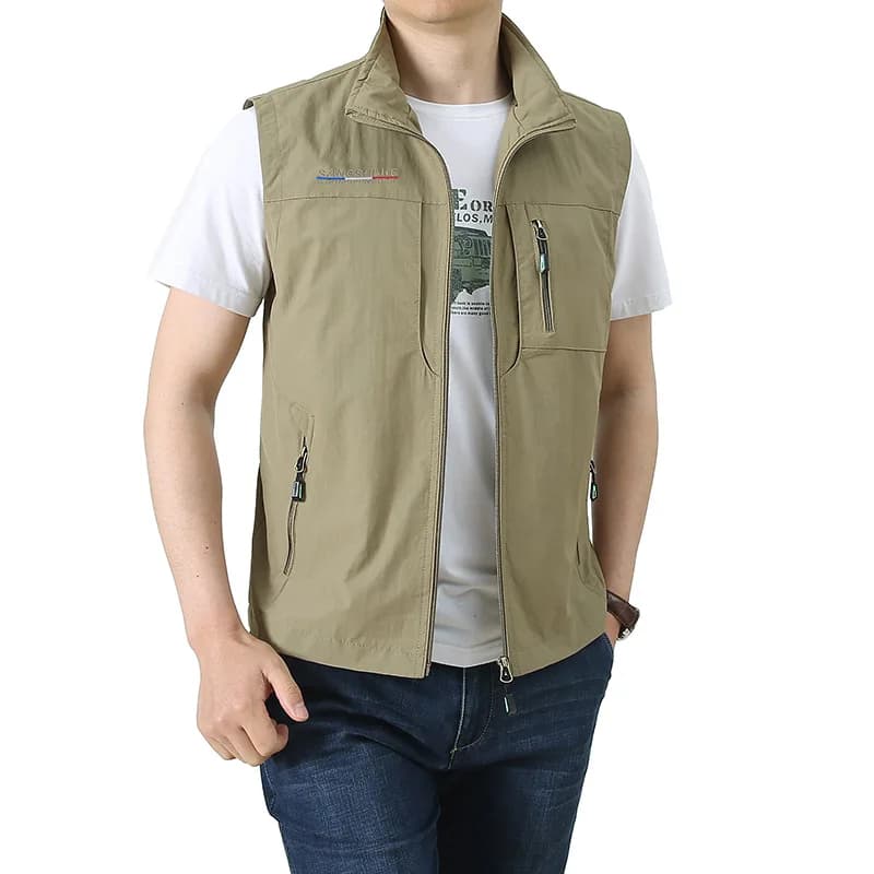 Veste de pêche homme 2023 respirante avec grandes poches pour appareil photo et accessoires