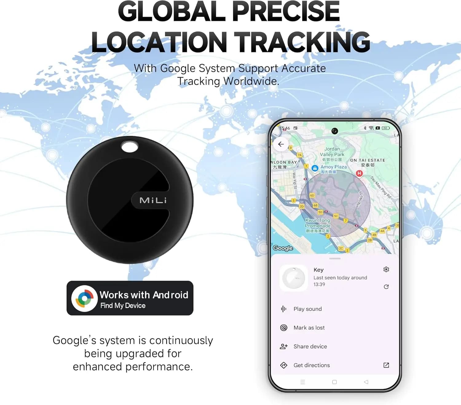 Tracker GPS MiLi compatible Google Find My pour Android - Traqueur d'activités étanche pêche