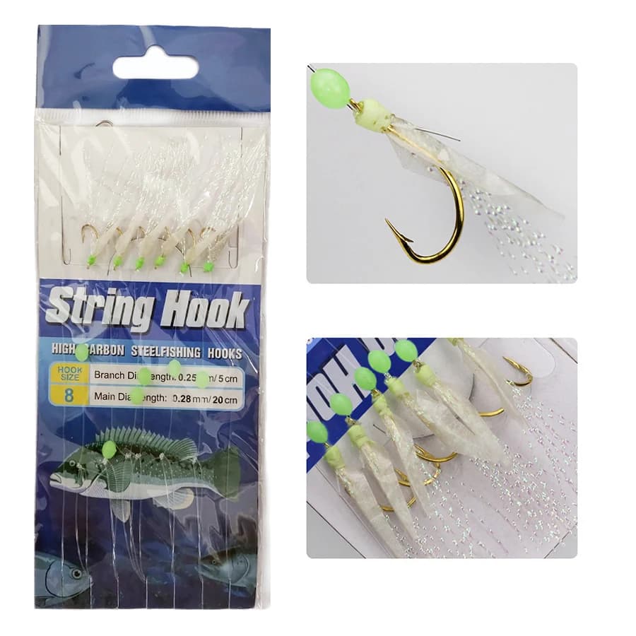 Montages sabiki 5 packs 6 rigs/pack pour pêche mer appâts peau poisson leurres
