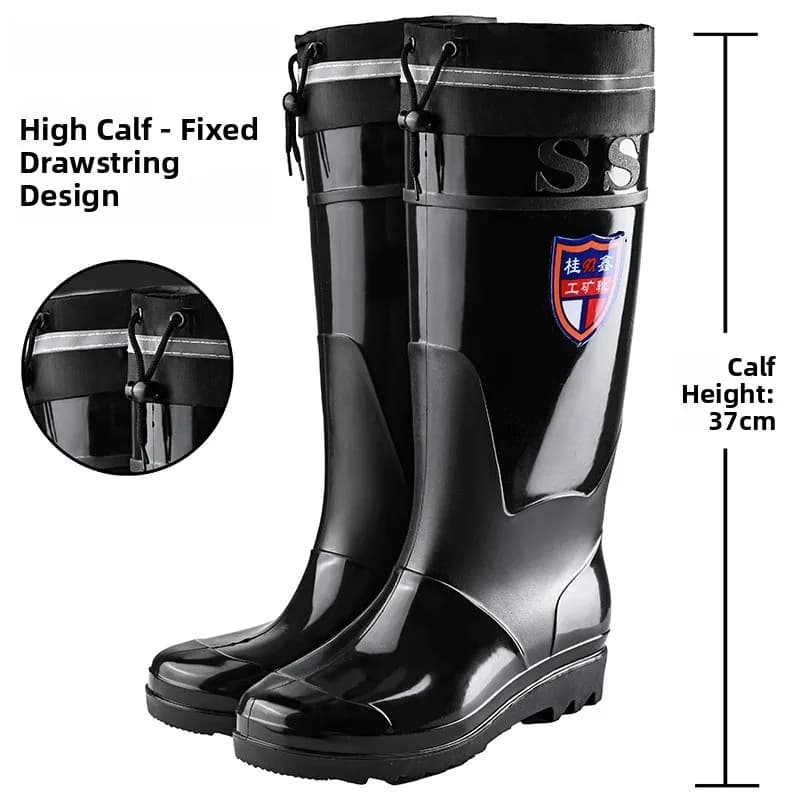 Bottes de pluie hautes noires homme antidérapantes imperméables chaudes mi-mollet