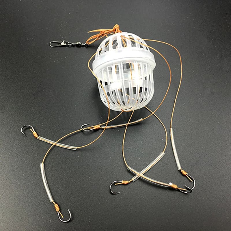 Cage à appâts explosion baits avec 6 hameçons acier carbone pour pêche de la carpe