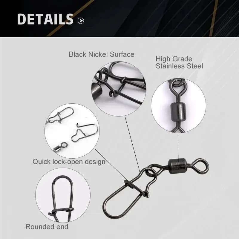 50 émerillons à roulement avec clip - Acier inoxydable - Accessoires pour leurres et hameçons