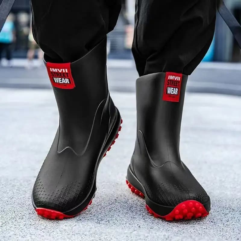 Bottes de pêche mi-mollet PVC homme imperméables sans lacets talon bas nouvelle collection cuisine