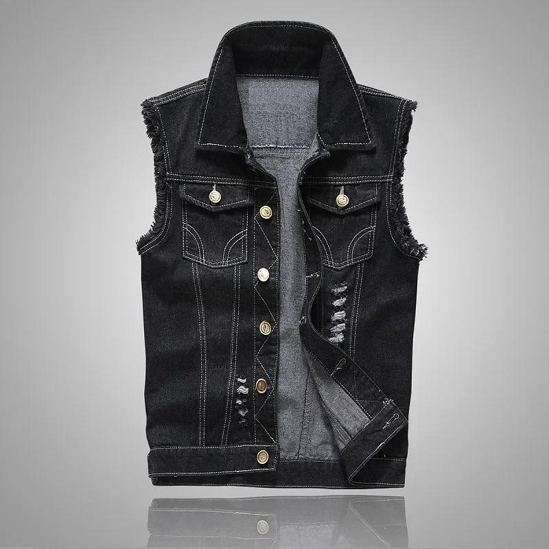 Veste denim déchirée sans manches homme style rétro pour pêche estivale confortable