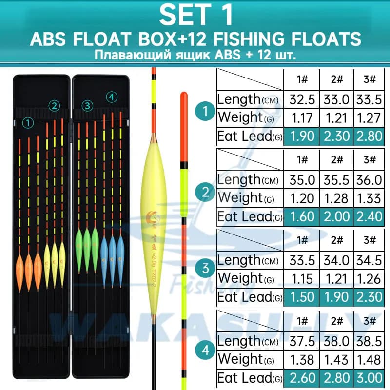 Set de 12 flotteurs de pêche nano haute sensibilité 2024 avec boîtier ABS étanche, équipement extérieur WAKASUILY