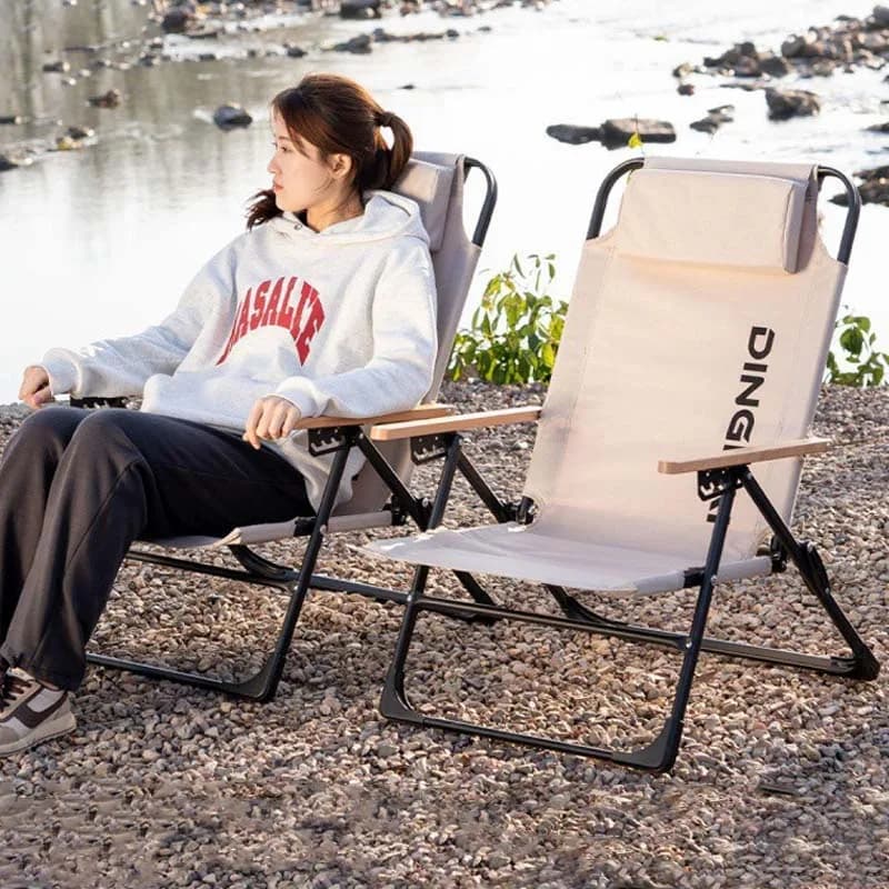 Chaise pliante outdoor portable inclinable avec coussins amovibles dossier haut pour pêche camping