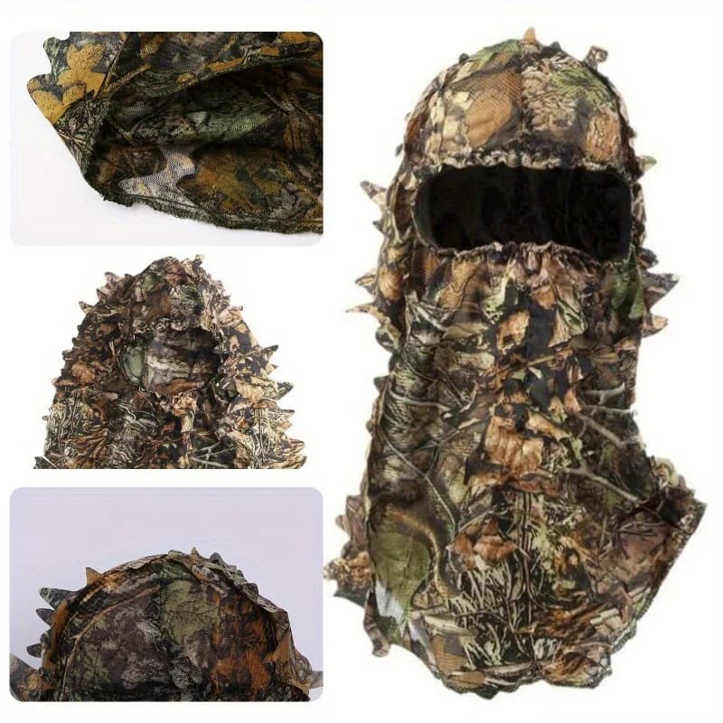 Chapeau camouflage feuilles 3D pour pêche - Masque intégral discrétion maximale