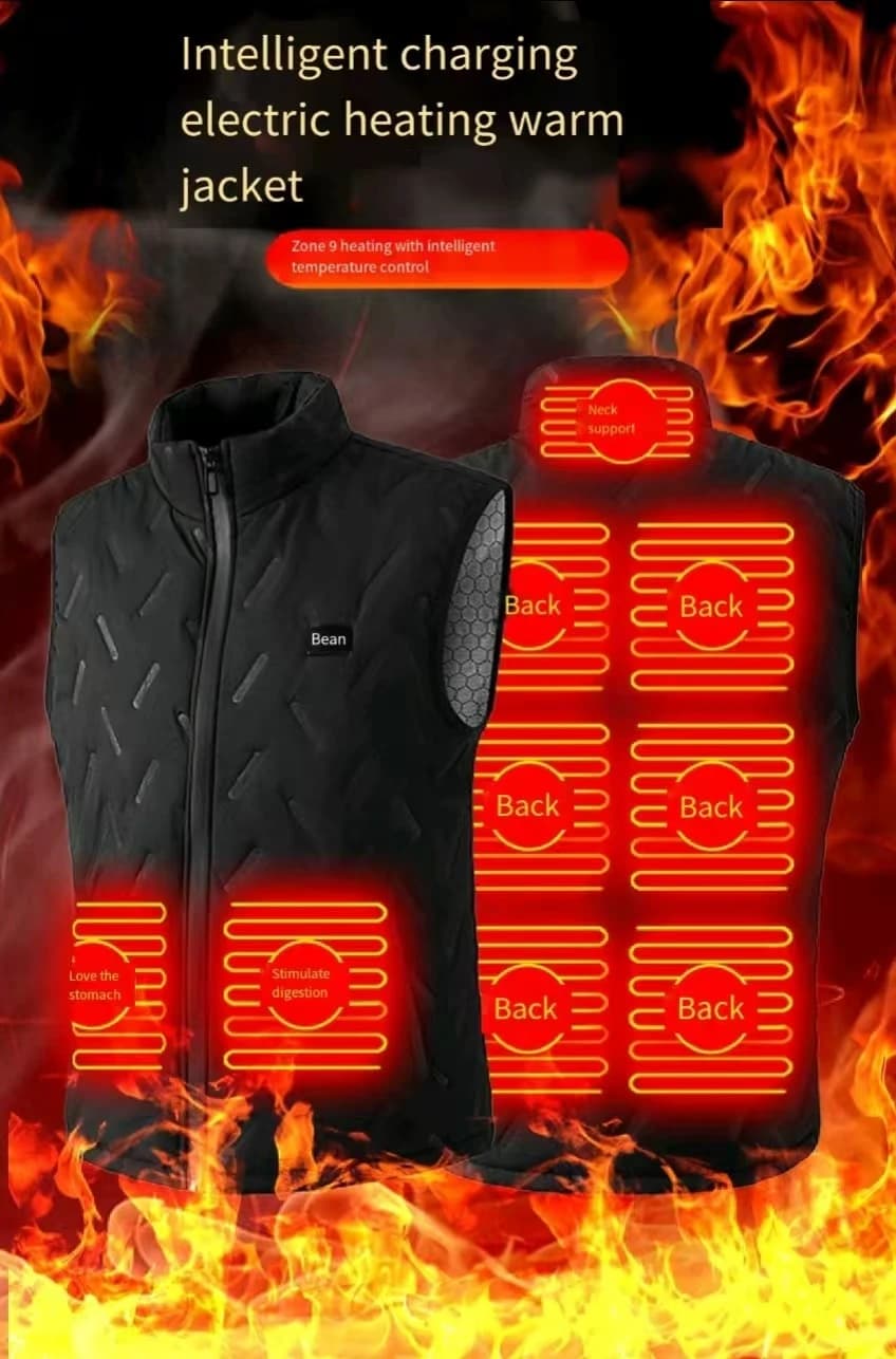 Veste chauffante électrique 9 zones double contrôle - Hiver automne unisexe sans batterie externe
