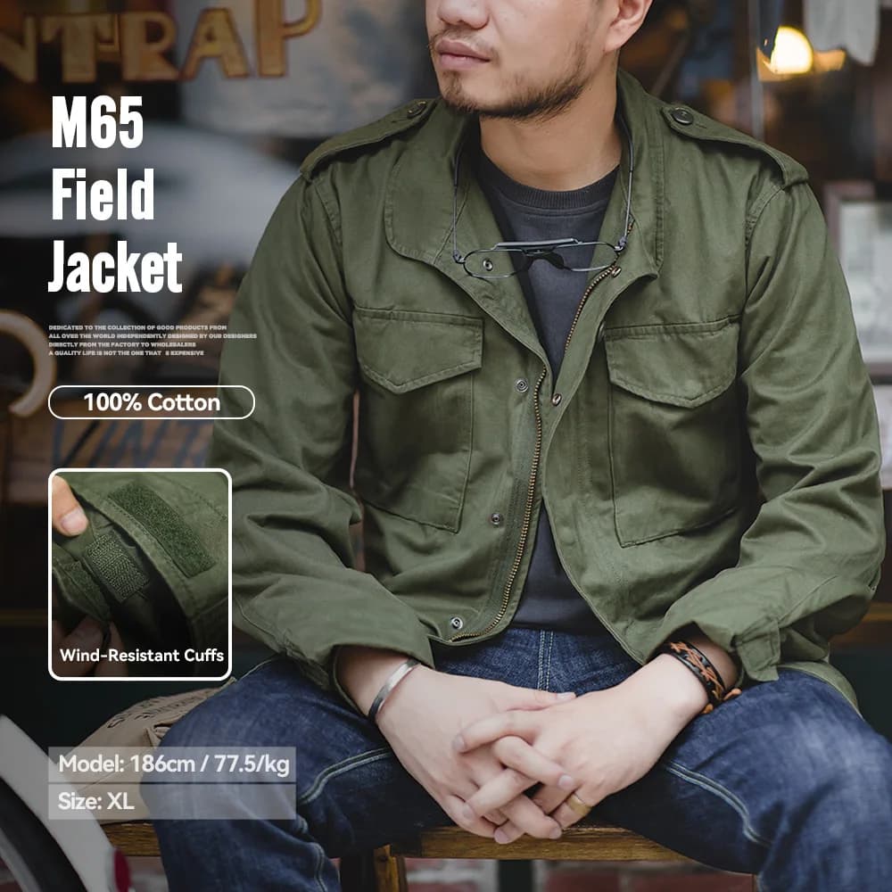 Veste militaire vintage M65 Maden pour hommes - Field jacket verte coupe-vent casual avec poches