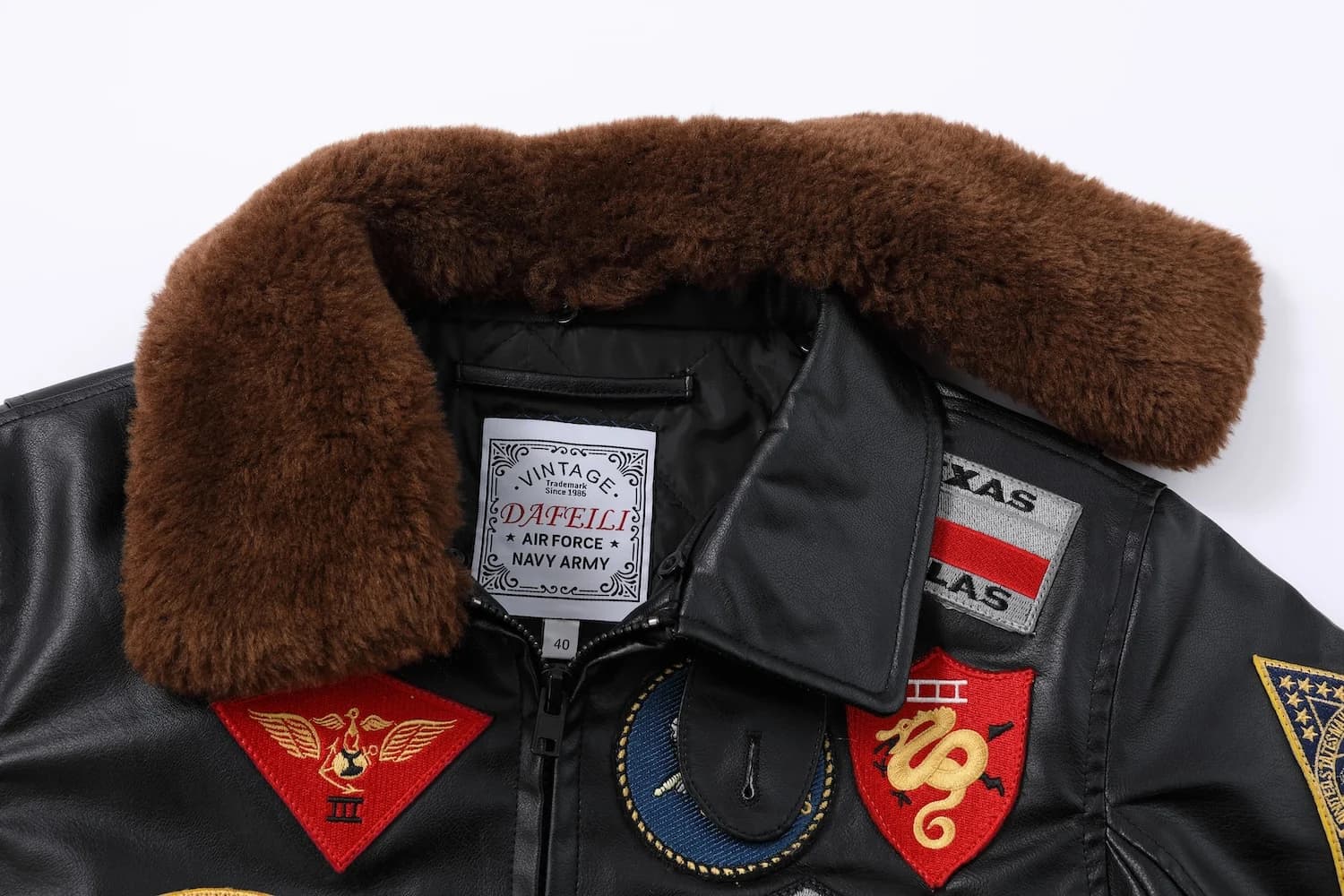 Veste aviateur cuir PU Top Gun Maverick Tom Cruise - Blouson militaire pilote avec patch brodé