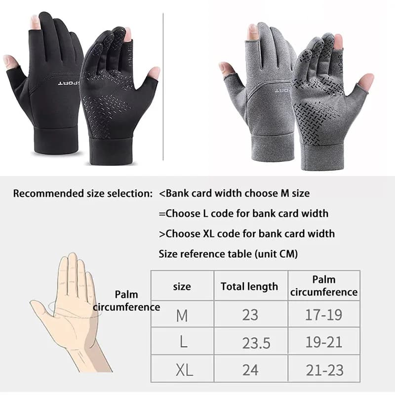 Gants pêche printemps 2 doigts en polaire unisexe anti-dérapants pour pêche et cyclisme outdoor