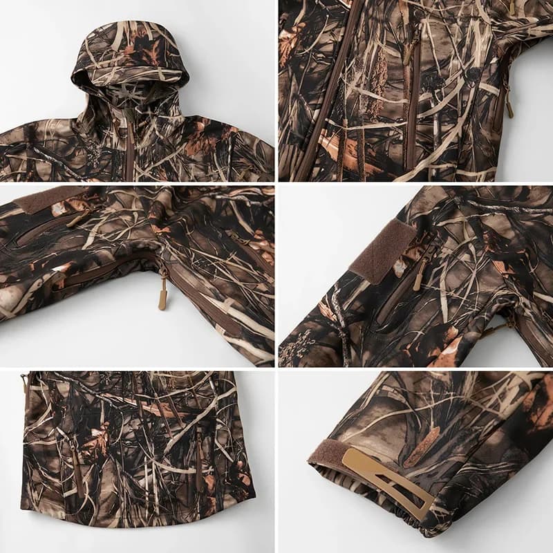 Veste de chasse camouflage silencieux homme imperméable polaire soft shell pêche randonnée capuche