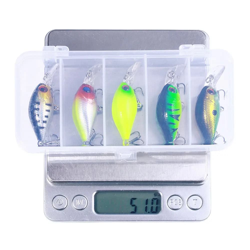 Lot de 5 leurres crankbait pêche du brochet, basse et perche, appâts artificiels 5cm 4.4g topwater