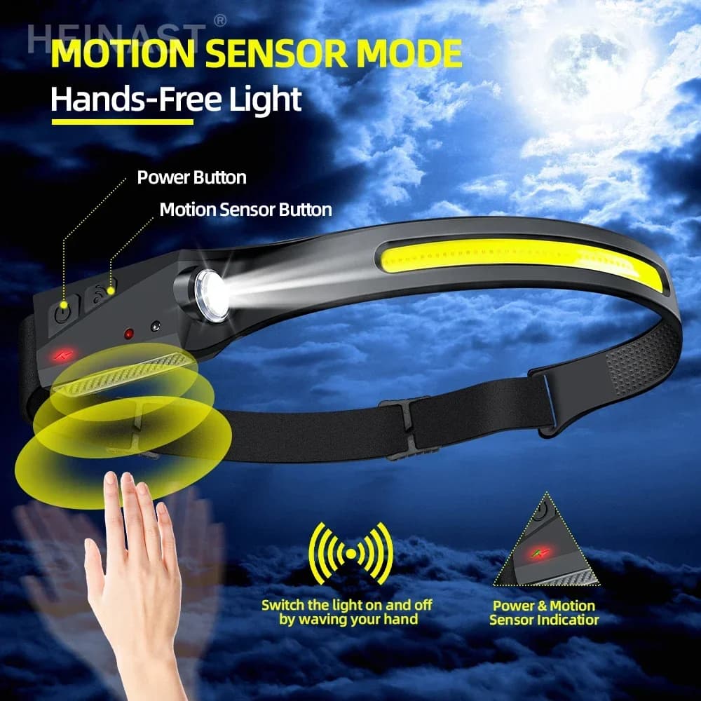 Lampe frontale à induction COB LED 5 modes avec capteur automatique pour pêche pratique