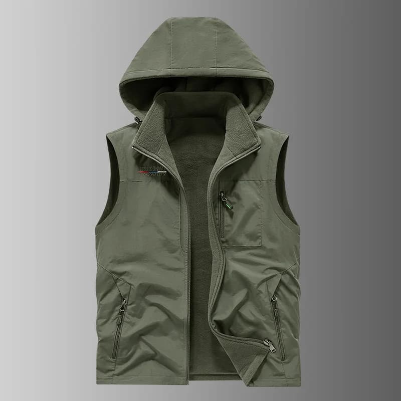 Veste polaire capuche homme double face nylon épais chaude pêche extérieur automne hiver