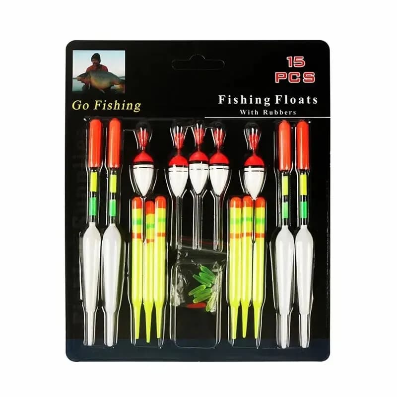 Flotteur de pêche vertical lumineux 15 pièces pour la carpe, appât multifonction avec bâton phosphorescent